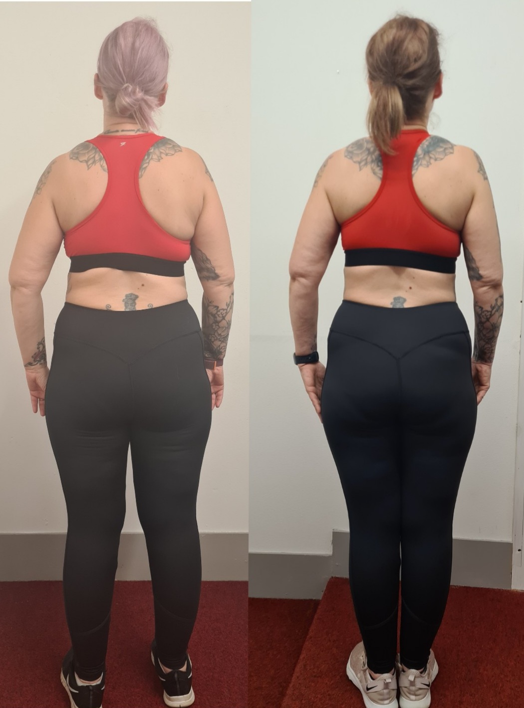 Back-view before and after of a female client