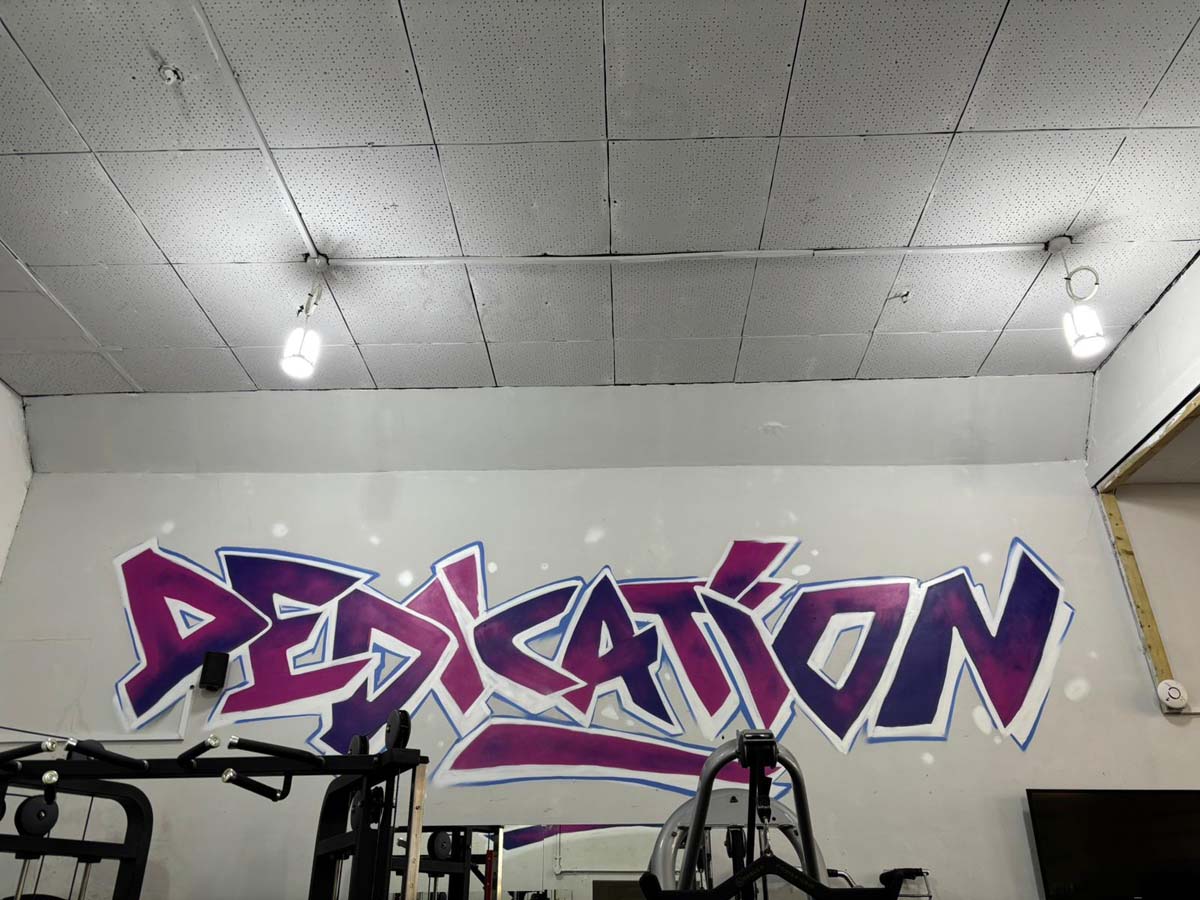 Dedication graffiti artwork on the B-Strong gym wall