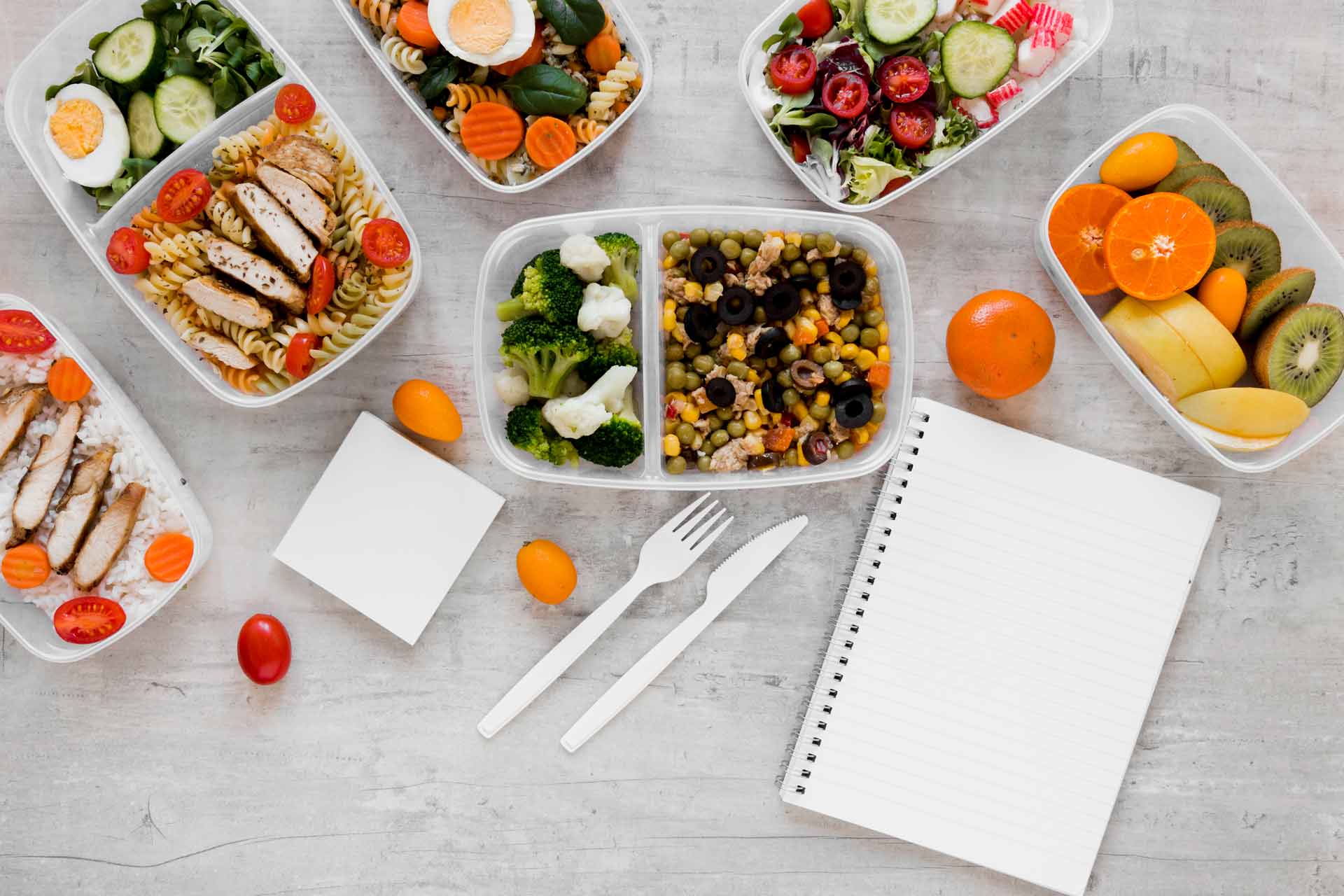 Prepared balanced meals laid out for the week ahead