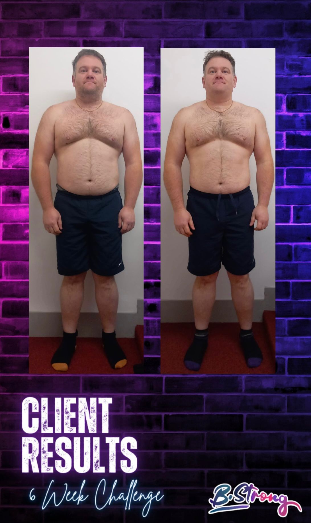 Front-view before and after of a male client