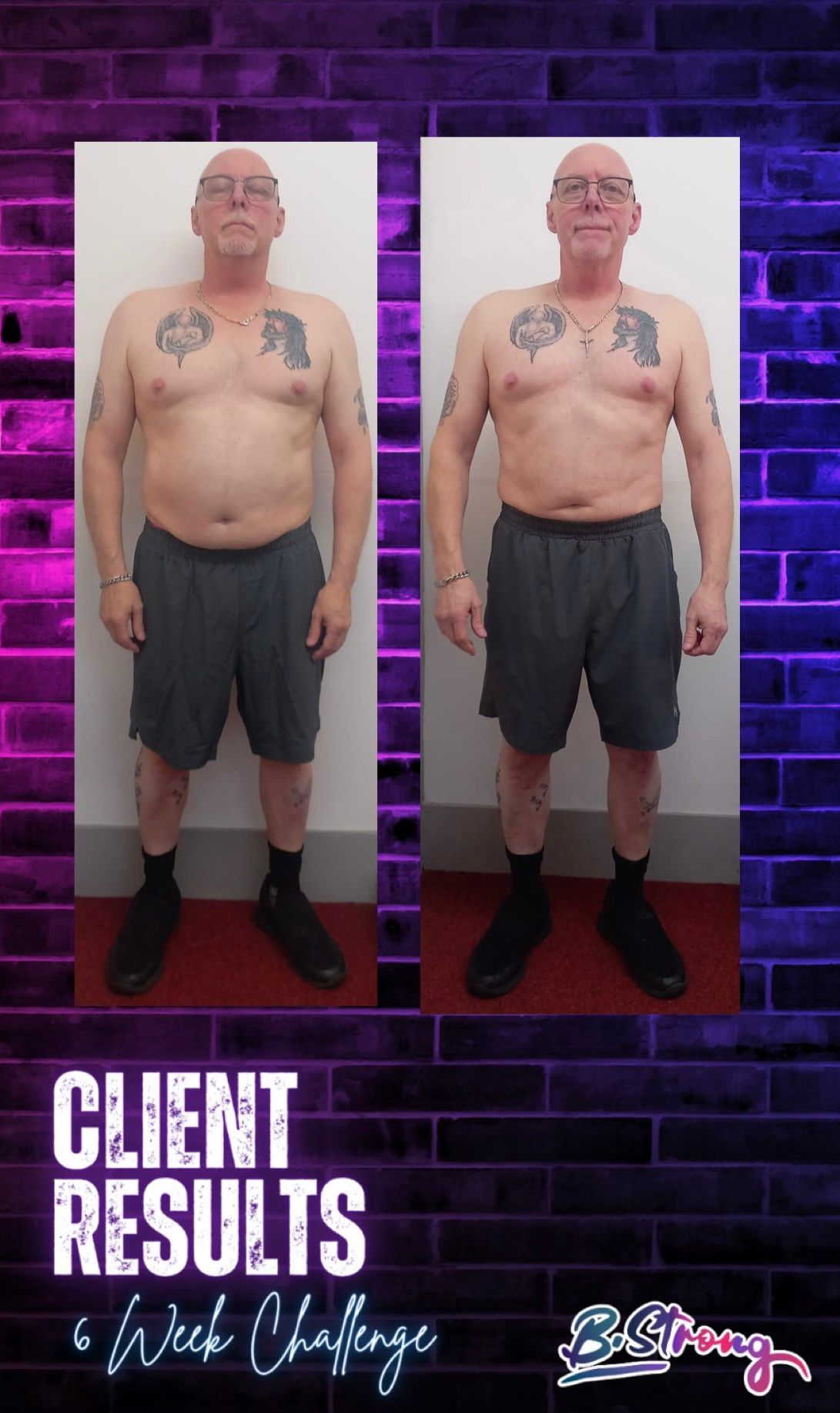 Front-view before and after of a male client